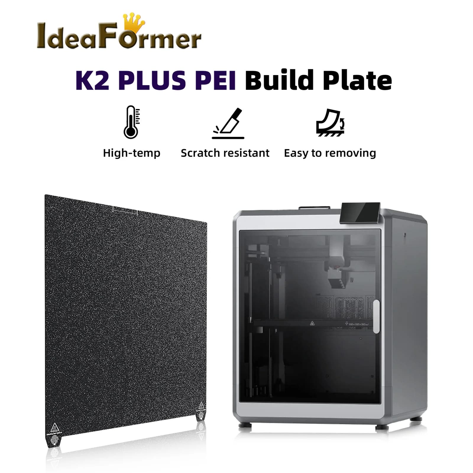 Piastra di costruzione K2 Plus 370x370mm Foglio PEI strutturato bifacciale Letto riscaldato Molla in acciaio flessibile per stampante 3D Creality K2 Plus