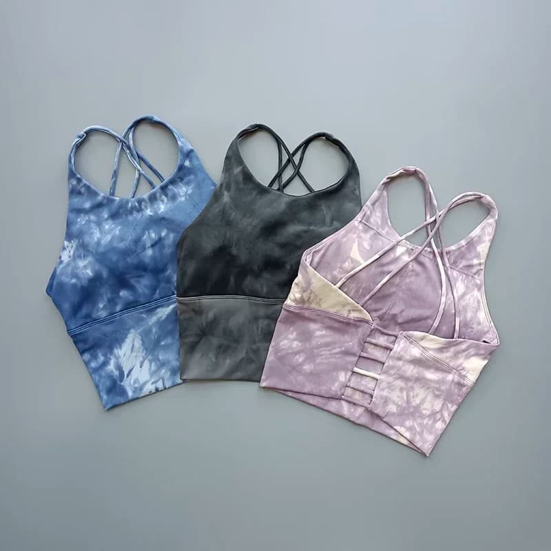 Sexy Sports Lingerie Gathering Shockproof Running Suit Running Fitness Bra Tie-dyeing Beauty Back Yoga Vest Suspender Strap