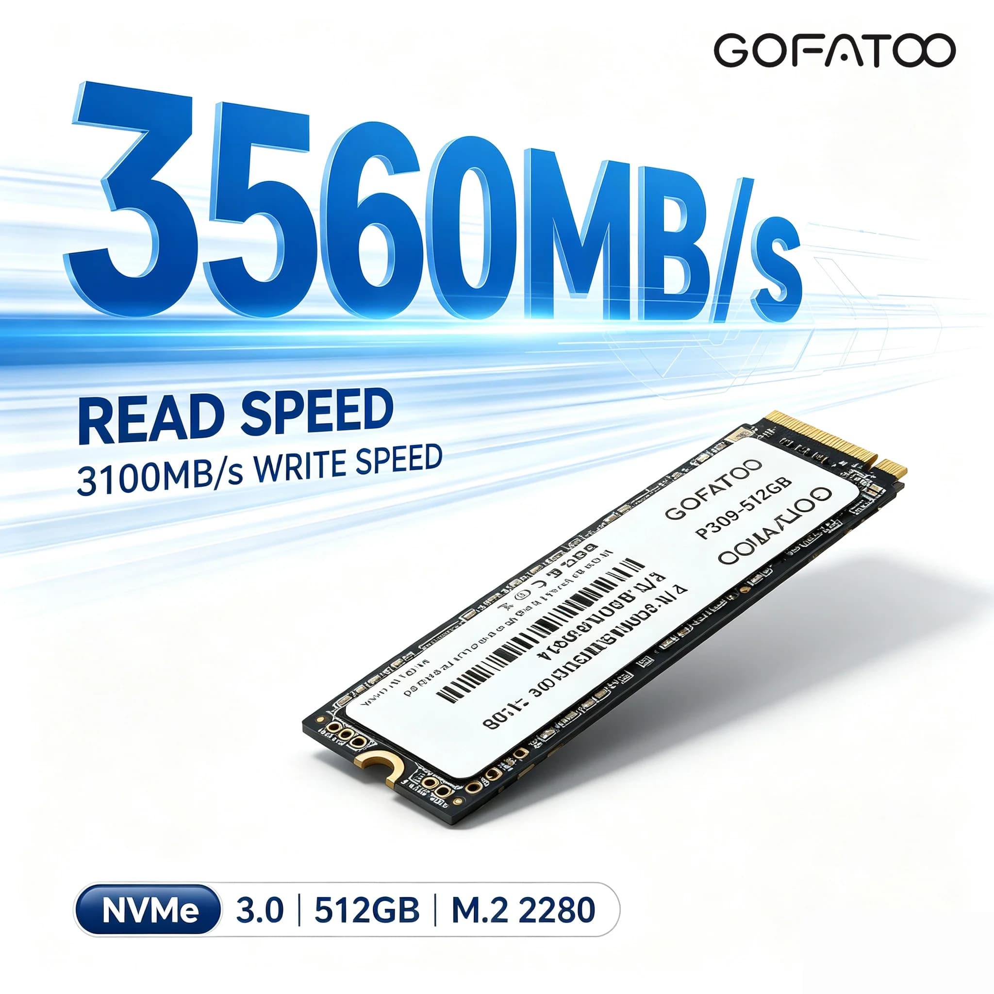 GOFATOO M.2 2280 PCIe3.0 NVMe SSD 256GB‑2TB Up to 3560MB/s for Laptop Desktop Game Console