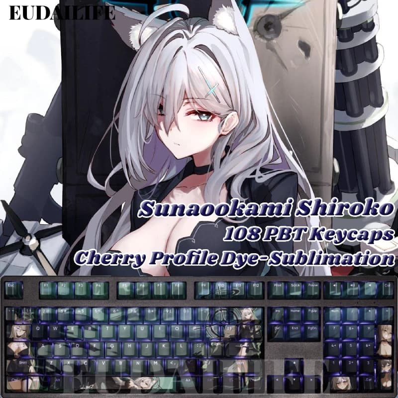 Sunaookami Shiroko 108 Keycap Blu Archivio PBT DYE Sub Trasmissione della luce Cherry Switch Copertura chiave incrociata per tastiera meccanica