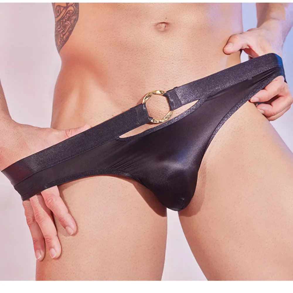 Sexy men's laces with low waist ring Flavored Case Guaina Allure Men's transparent briefs Unslip Underwear Gay men's clothing