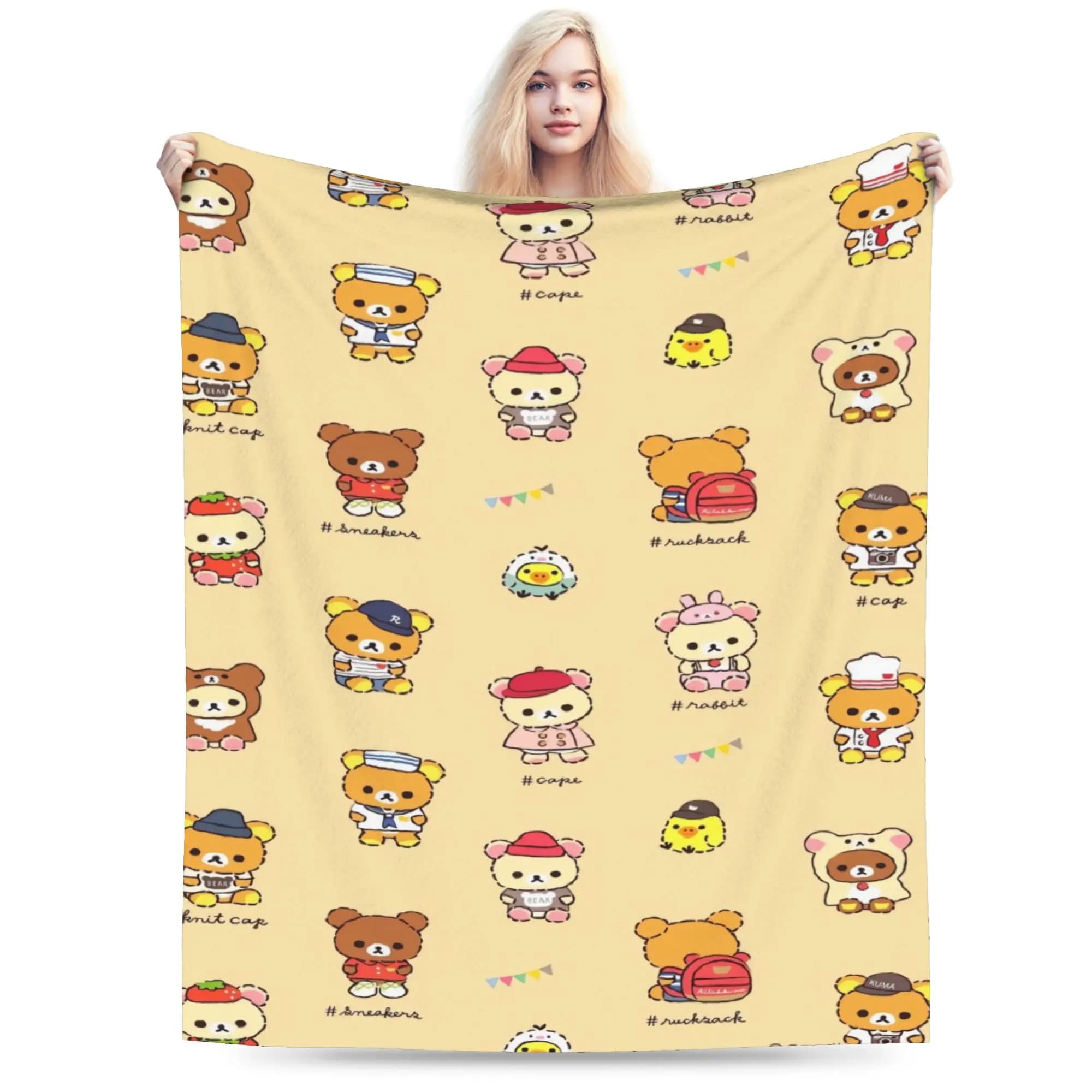 Coperte Morbide a Forma di Orso Rilakkuma, Plaid in Peluche per Bambini, Coperta in Flanella per Esterni, Copriletto per Divano