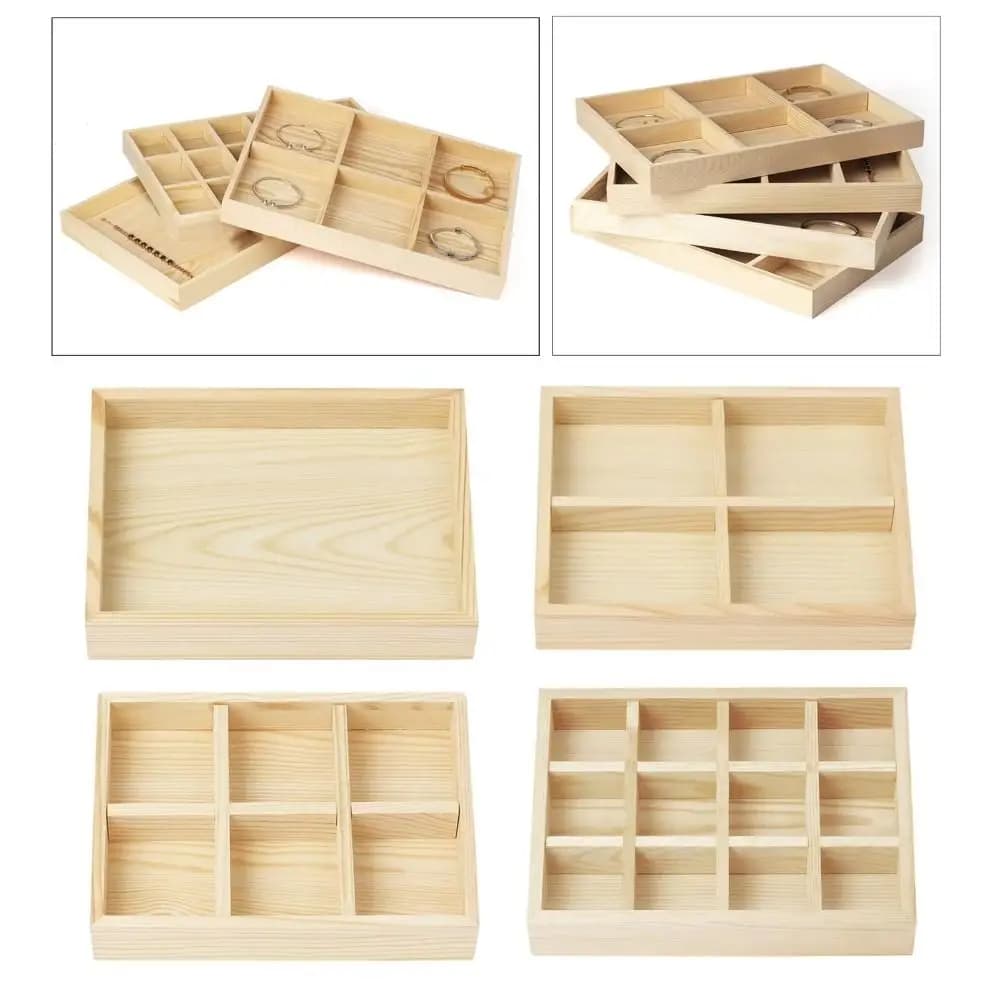 Vassoio Espositore per Gioielli in Legno, Scatola Portaoggetti Multi-griglia Impilabile, Contenitore per Carte
