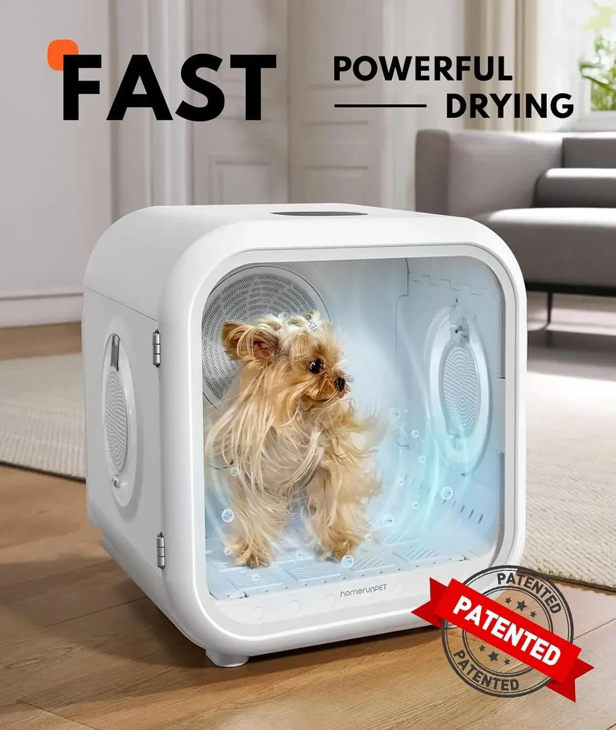 Asciugatrice Automatica Silenziosa per Animali Domestici da 62L, 360° ° Asciugatura Efficiente e Controllo Intelligente della Temperatura per Gatti e Cani di Taglia Media, Personalizzabile