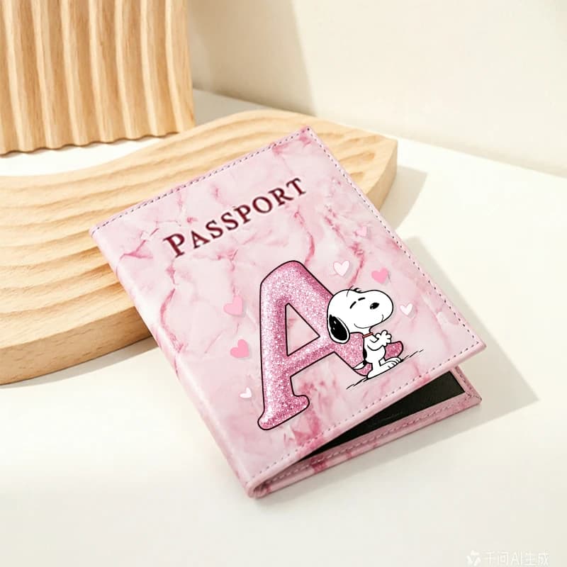 Porta Passaporto Snoopy Unisex, Portadocumenti da Viaggio Kawaii, Organizzatore per Documenti, Porta Passaporto Impermeabile Rosa con Cartoni Animati