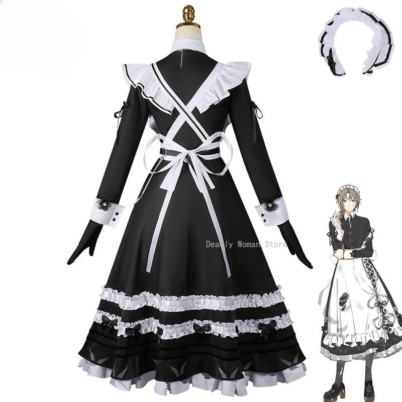 Nijisanji Kanae Cosplay Warehouse Sleeves Long Dress Black Vtuber Cosplay Halloween Party Dresses for Women Size S-2XL