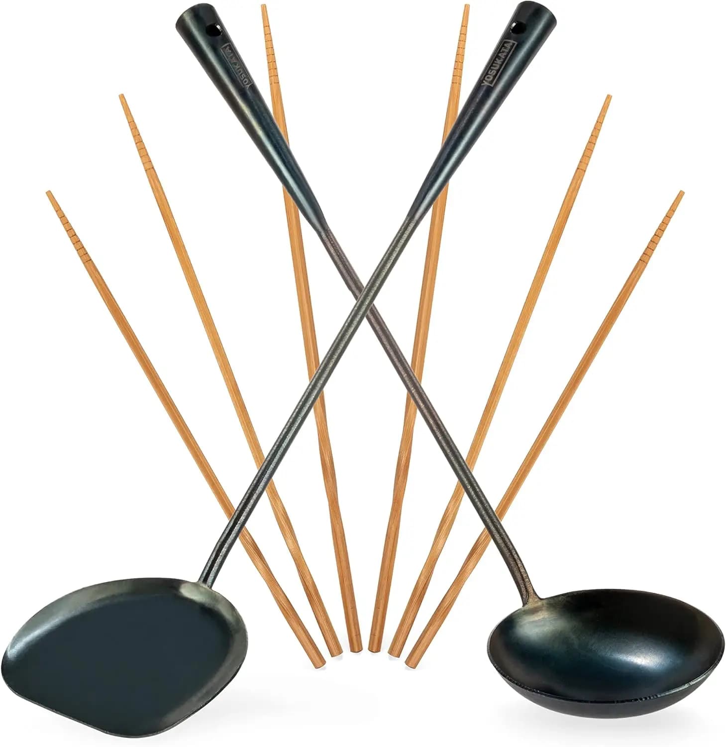 Set Wok Pretreated by 17 Poles with Spatula, Mestolo and Bacchette - Kitchen Tools