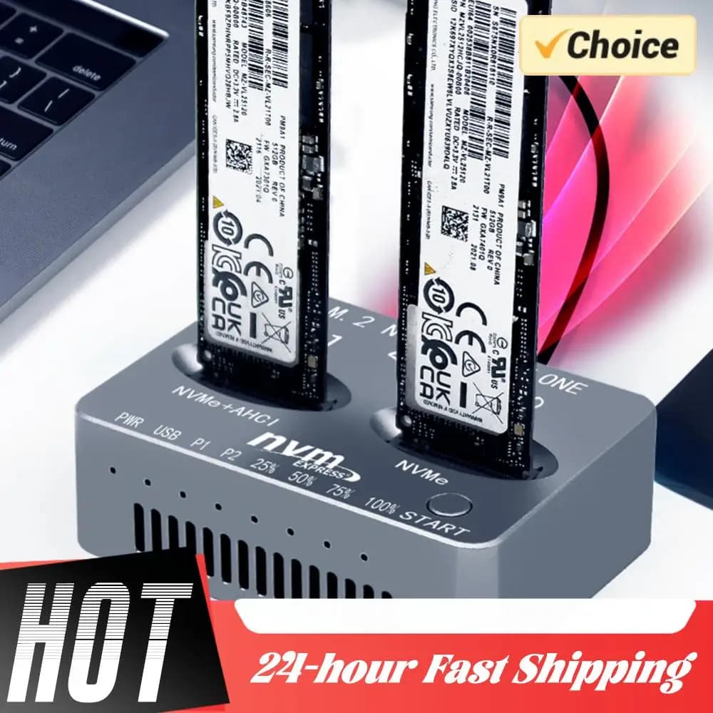 Docking Station NVMe Dual-Bay USB 3.2 Type-C per SSD M.2, Case per Disco Solido M/B M Key, Compatibile con M.2 M.3 NVMe PCIe per SSD M.2 M Key