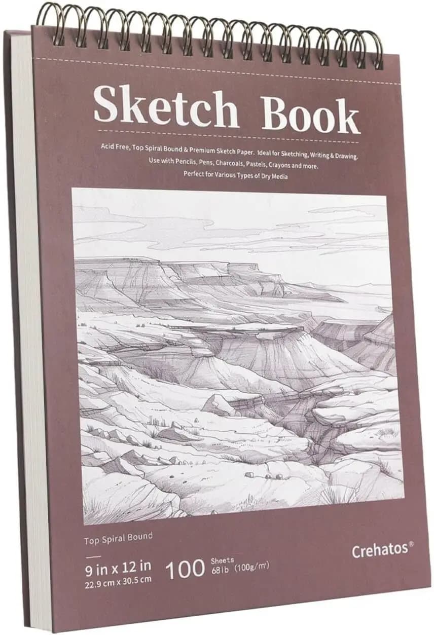 9x12 Sketch Book, 100 Sheets 68lb/100gsm Drawing Paper, Top Spiral Bound