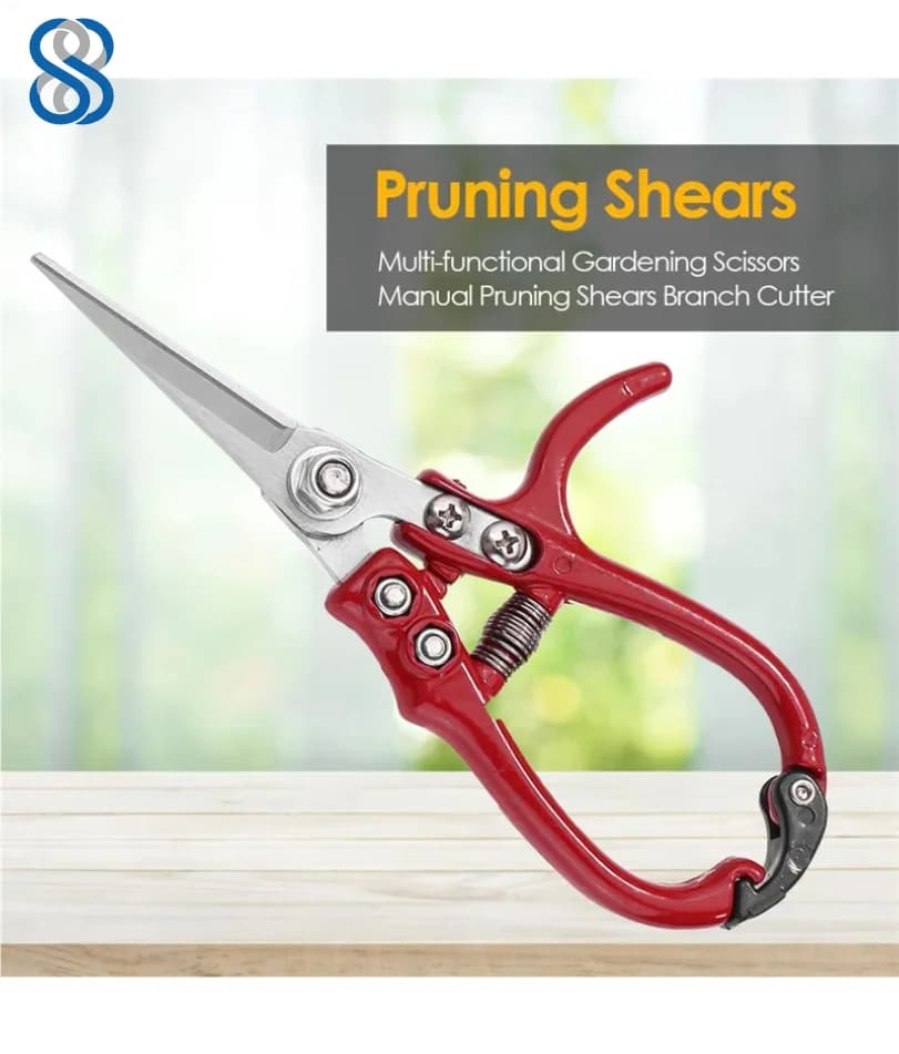 Multi-functional Garden Scissors Manual with Safety Buckle Stainless Steel Spring Gardening Pruning Shear Branch Plant Cutter-DM