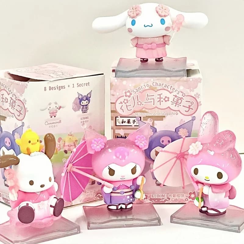 Original Sanrio Characters Blossom And Wagashi Series Blind Box Anime Figure Kuromi My Melody Figurines Mystery Box Girl Gift