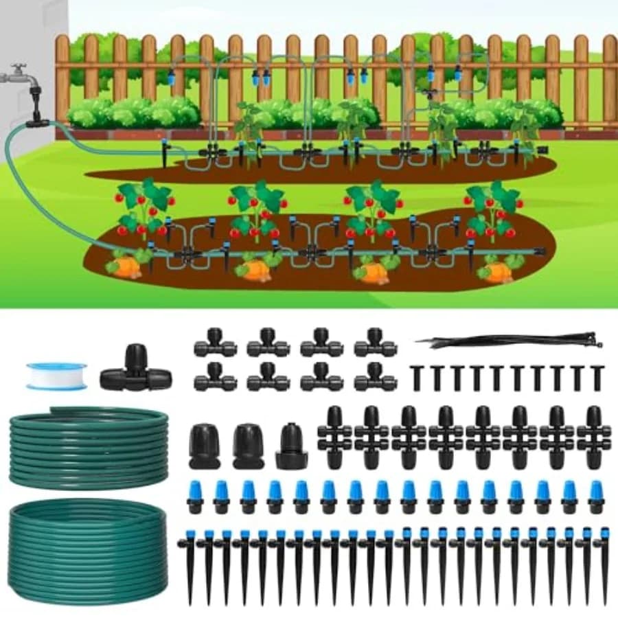 230FT drip irrigation system with quick connection, automatic nebulization irrigation system for garden, greenhouse, lawn with 1/2 inch pipe