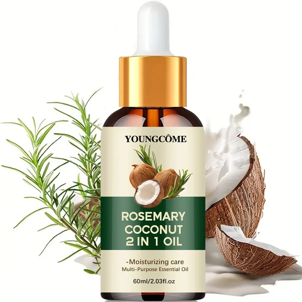 Essential oil of rosemary and coconut oil for hair, improves hair loss and nourishes, strengthens hair roots, treatment for scalp, hair care