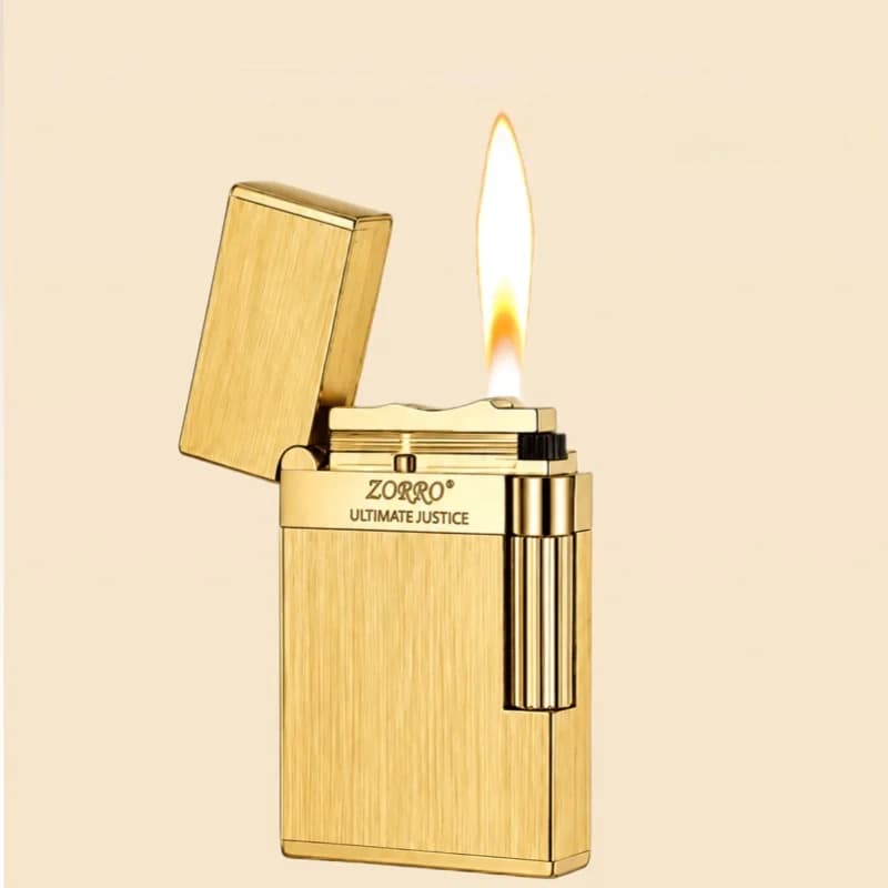 2026 New ZORRO Brass Loud Voice Open Flame Butane Gas Lighter Side Pulley Ignition High End Gift Lighters Smoking Gadget