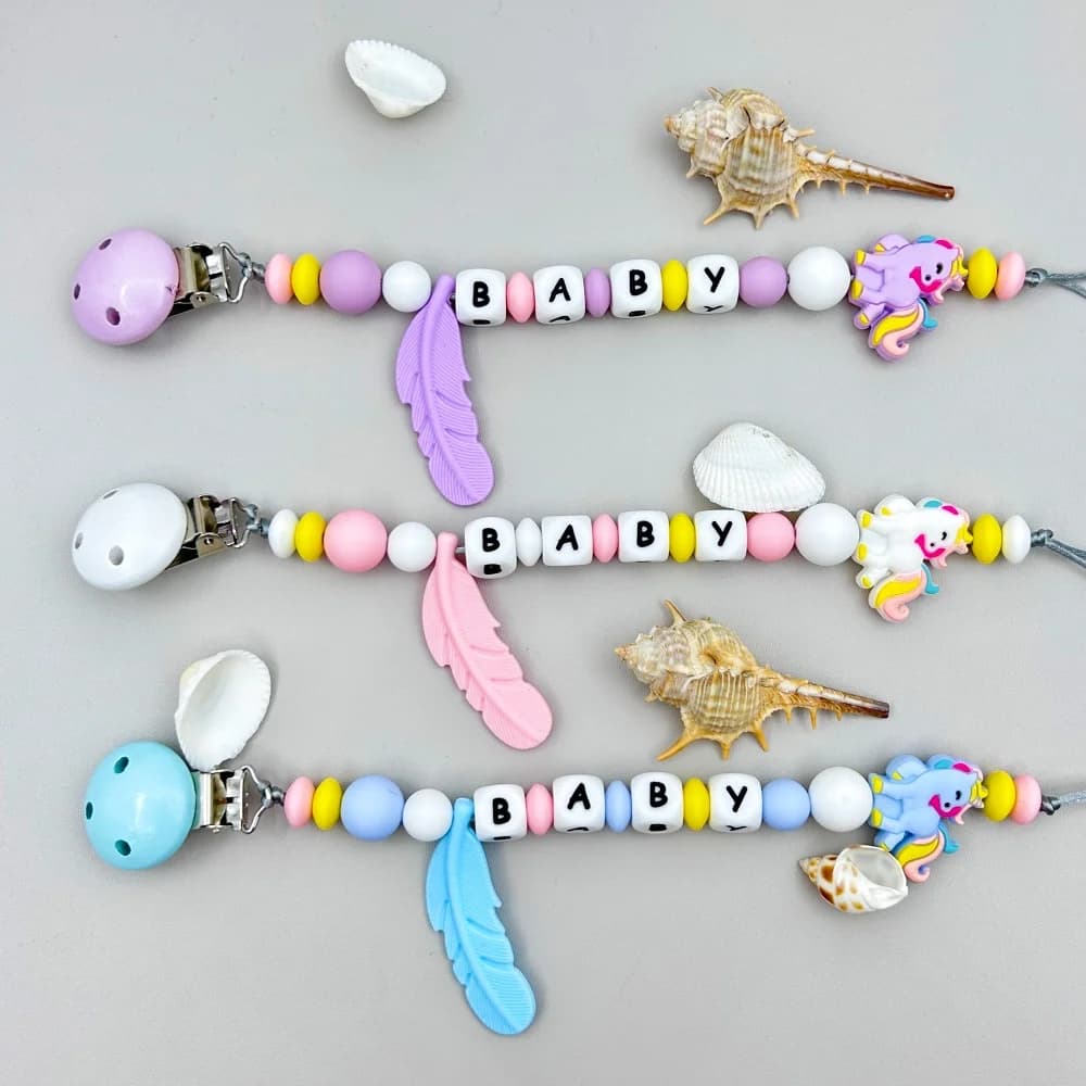 Customized Personalized Name English Letters Baby Silicone Pacifier Clips Chains Holder Teether Pendants Teething Baby Gifts