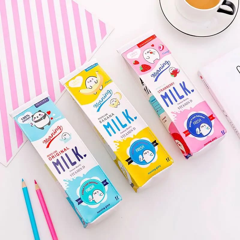 1 pz carino kawaii cosmetico bottiglia di latte mattutino astuccio in pelle PU borsa scatola forniture per ufficio scolastico regalo di cancelleria premio panda