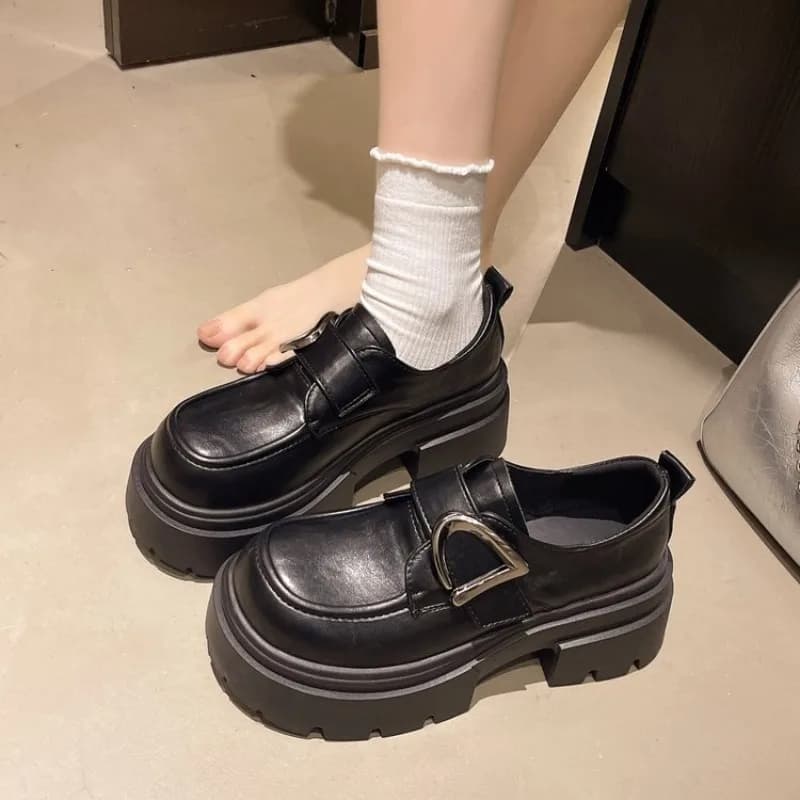 Scarpe Casual in Pelle con Tacco e Fibbia, Sneakers Chunky da Donna Autunnali, Comode Scarpe con Plateau Alto, Scarpe da Passeggio Donna 2026
