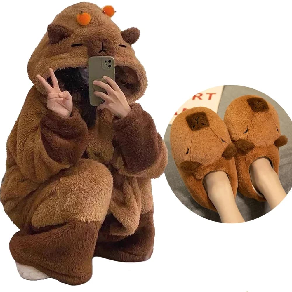 Winter costume from Capibara, Adult watch, Unicorn Kigurumi, Pigiama Anime, Night shirt for Halloween, Nightwear Cartoon