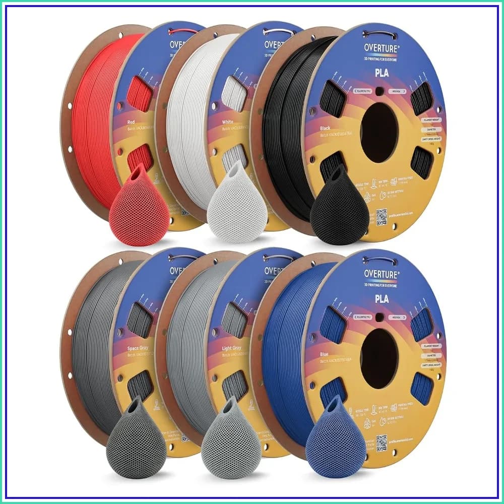 6KG Bundle PLA Filament 1.75mm, 6 Pack 1kg(2.2lbs) Cardboard Spool, Dimensional Accuracy +/- 0.02mm, Fit Most FDM Printer