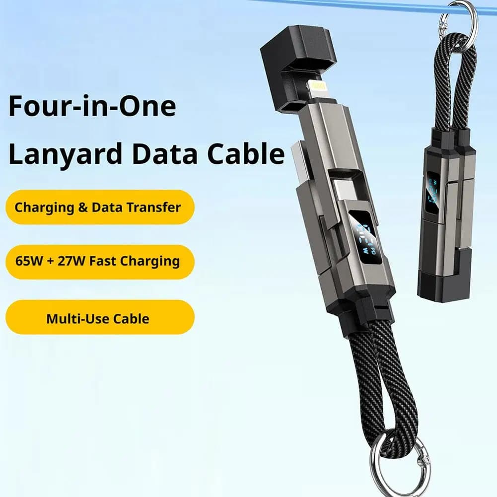4-in-1 Digital Display Charging Cable 65W PD USB-C to USB-C Fast Charging Mini Keychain Short Wire for iPhone 17 Samsung