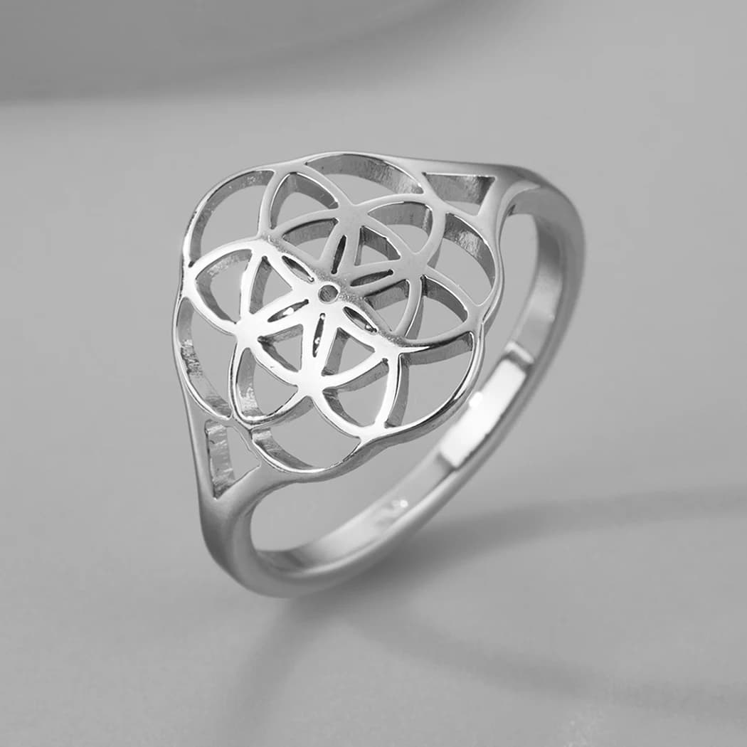 Simple Todor in Stainless Steel Life Seed Ring for Women Lotus leaf ring sacred geometry flower jewelry gifts