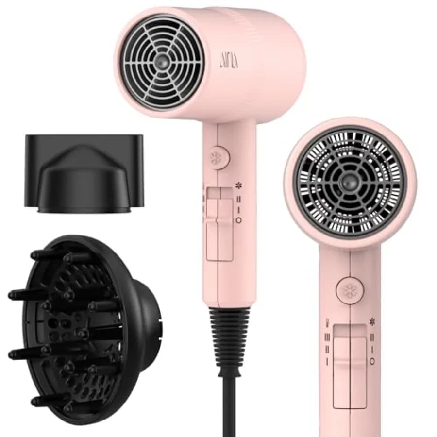 AINA Hair Dryer with Diffuser, Blow Dryer for Women Advanced Ionic Technology, Ceramic Coating Cold Shot Features Turbo Heat fo