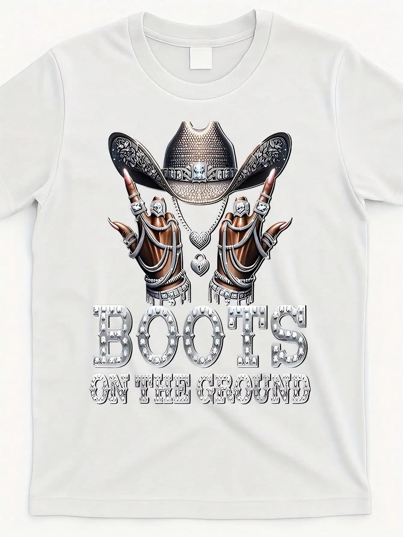 T-shirt Grafica Western Cowgirl Line Dance - Design con Strass 'Boots on The Ground' Stivali da Cowboy e Cappello 220GSM Peso Pesante
