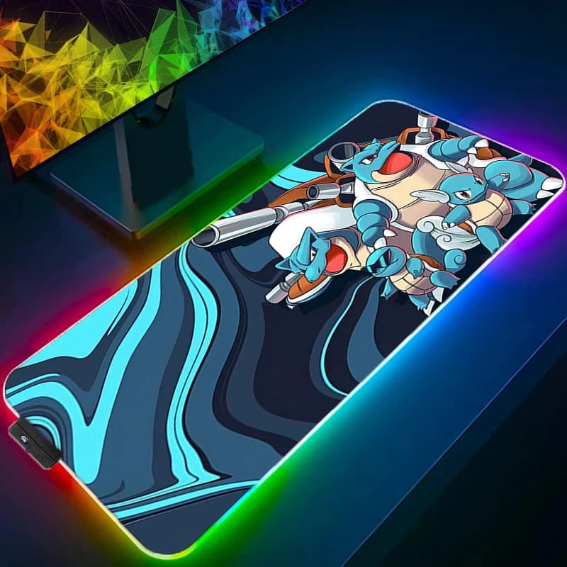 Tappetino per mouse RGB P-Pokemons Squirtle Tappetino per mouse da gioco Tappetino per mouse LED Tappetino per scrivania per PC Tappetino per mouse luminoso Tappetini per tastiera Tappeto da tavolo con