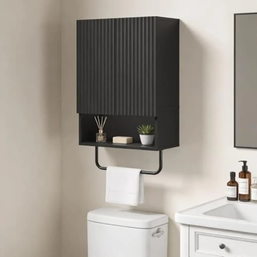 Armadietto da Bagno a Parete con Portasciugamani e Ripiano Regolabile, Salvaspazio per il Bagno