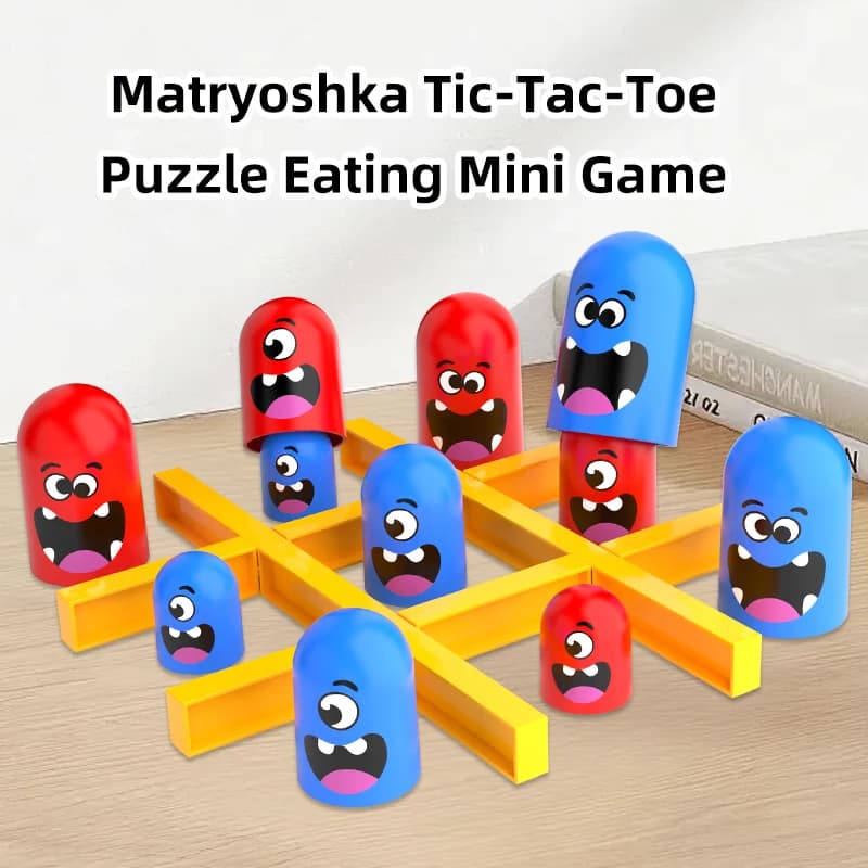 KNYYSECQ Gioco Tic Tac Toe Popolare, Scacchi Jingzi, Giocattolo Divertente con Bambole Carine che Mangiano, Scacchi Doppi, Gioco di Intelligenza a Tripla Catena