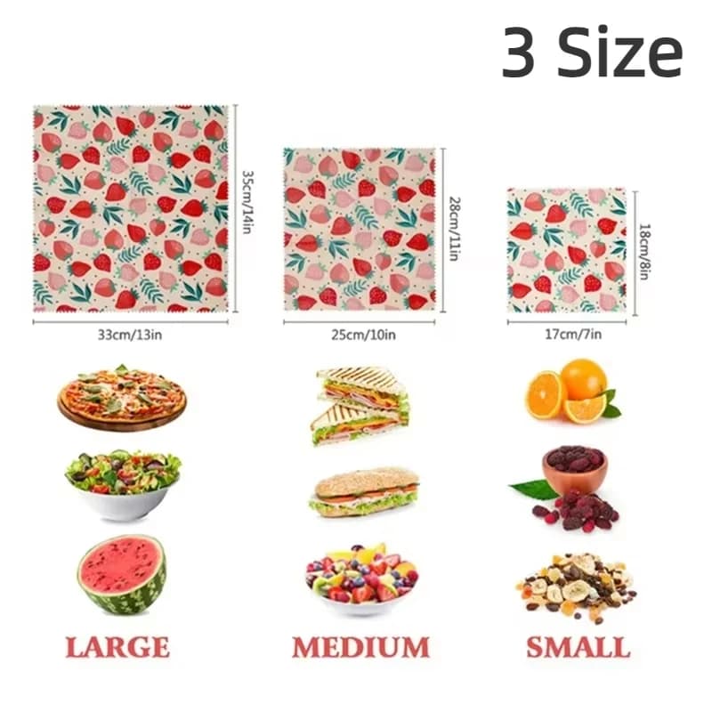 Set di 3 involucri di cera d'api per alimenti Set di carta di cera d'api riutilizzabile ecologica per riporre panini di frutta, coperchi per ciotole