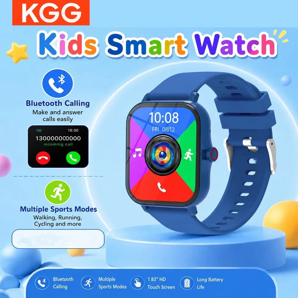 Kids Smart Watch 1.83'' HD Screen BT Call Camera Music Playback Multi-Sport Modes Fitness Tracker Smartwatch for Boys Girls