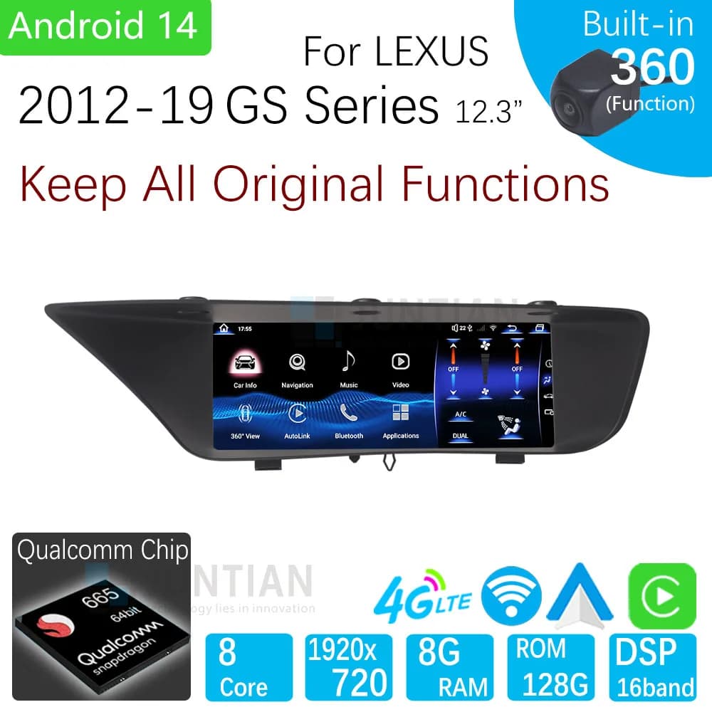 Per Lexus GS Serie 2012-19 Android 14 Lettore multimediale per auto GPS Wireless Carplay Auto HD Schermo LHD e RHD