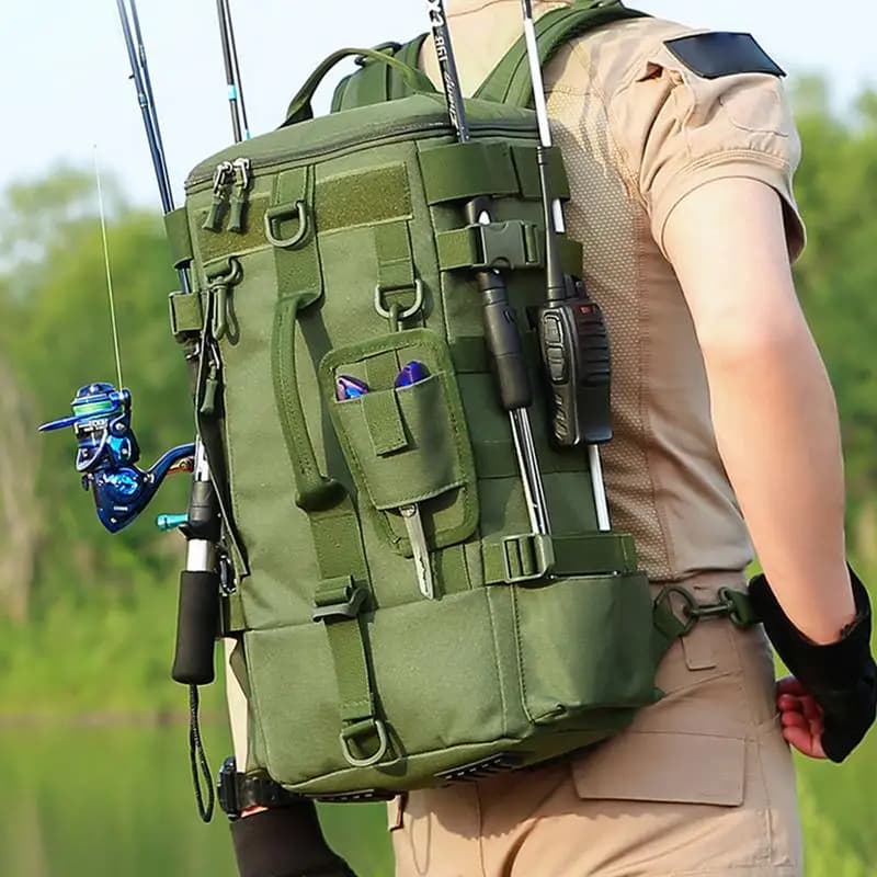 Zaino da pesca con portacanna Zaino per attrezzatura da pesca con portacanna Zaino per riporre esche impermeabile per zaino da trekking