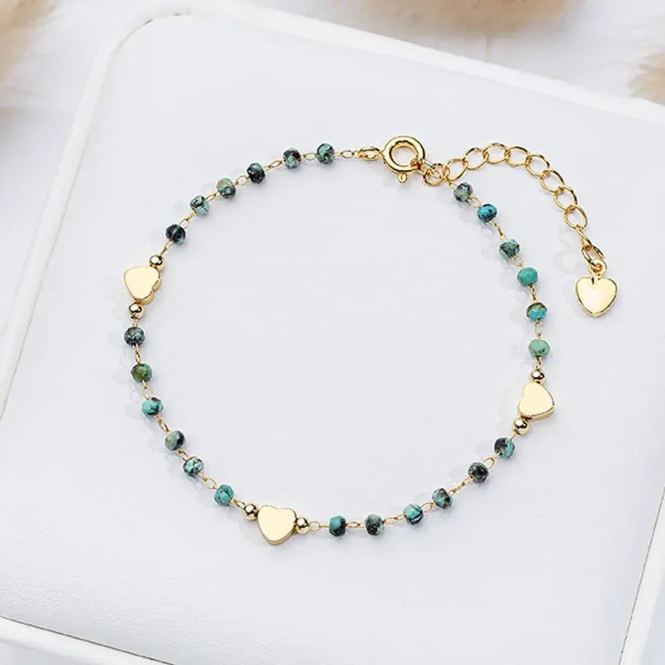 Bracciale in pietra naturale da donna, gioielli alla moda, catena fatta a mano, design a cuore 36