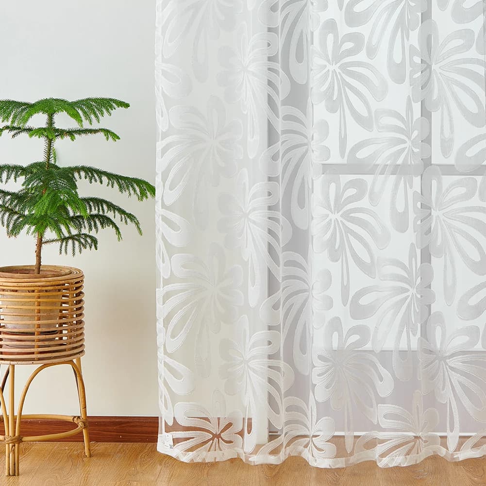 Modern Tents in Jacquard Tulles for Living Room, White Transparent Garza Tent, Voile Window Panel, Home Decoration, 1 Piece