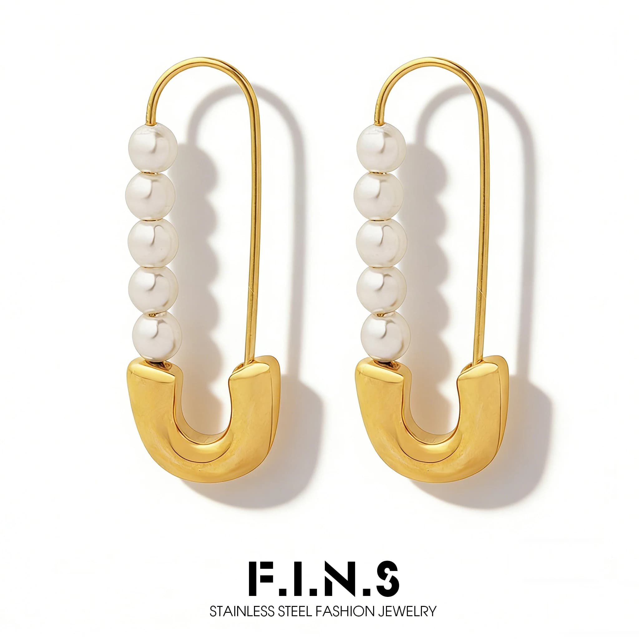 F.I.N.S Paper Clip Imitaion Pearl Titanium Steel Metal Stud Earrings Minimalist Waterproof No Fade Hypoallergenic Jewelry Gifts