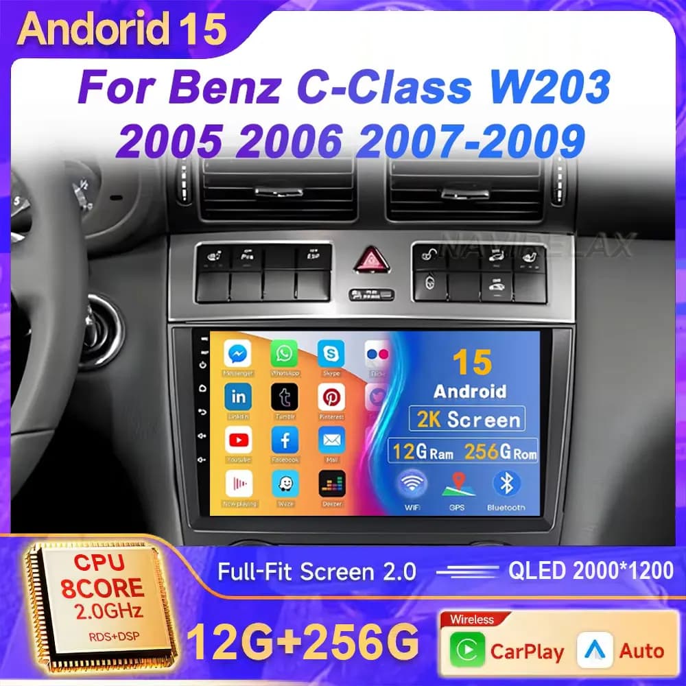 Android 15 Per Mercedes Benz CLC W203 Classe C C180 C200 CLK200 CLK W209 Stereo Per Auto Lettore Radio Multimediale Navi GPS Carplay
