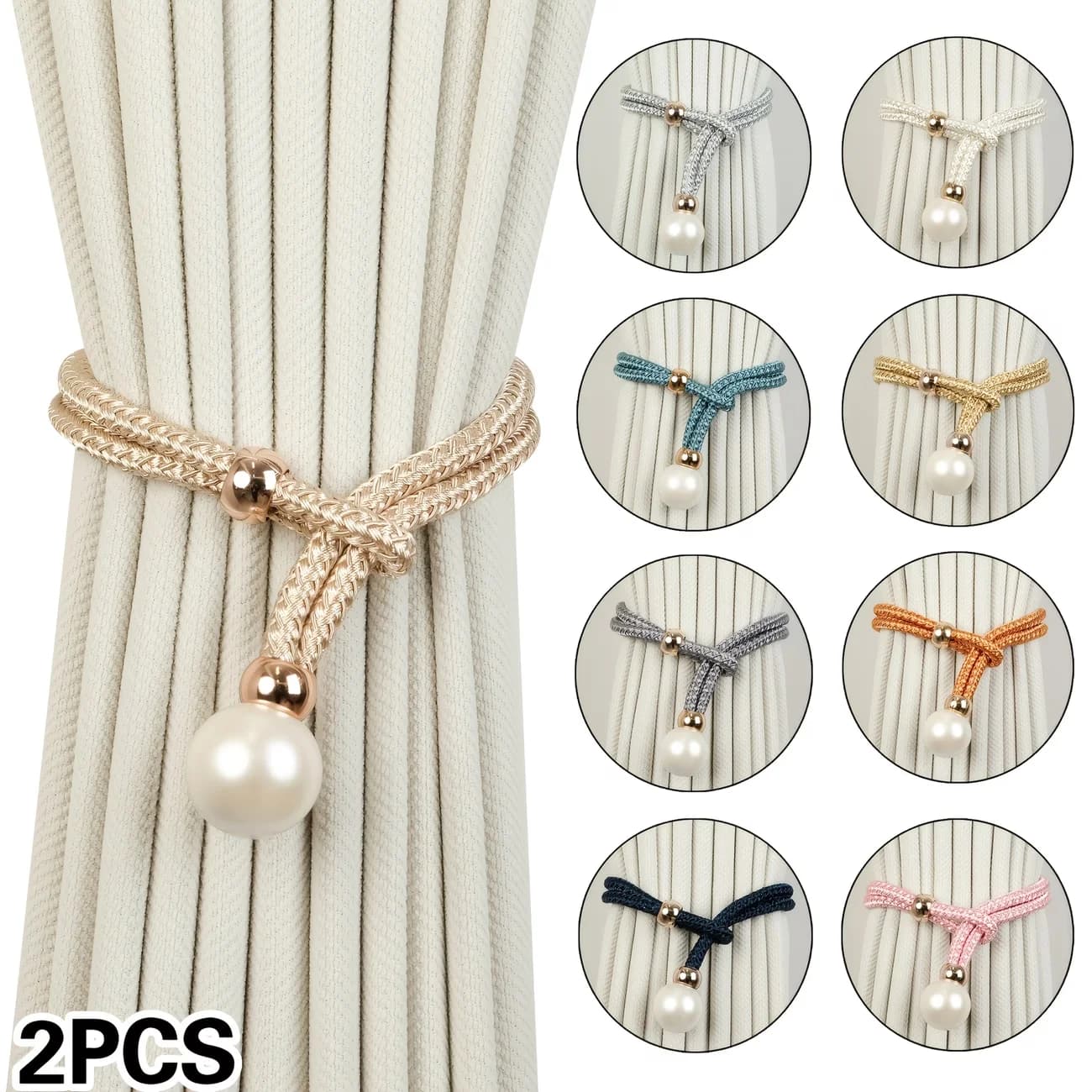 2 Pezzi Fermatende Decorativi Moderni con Perle per Tende da Soggiorno e Camera da Letto