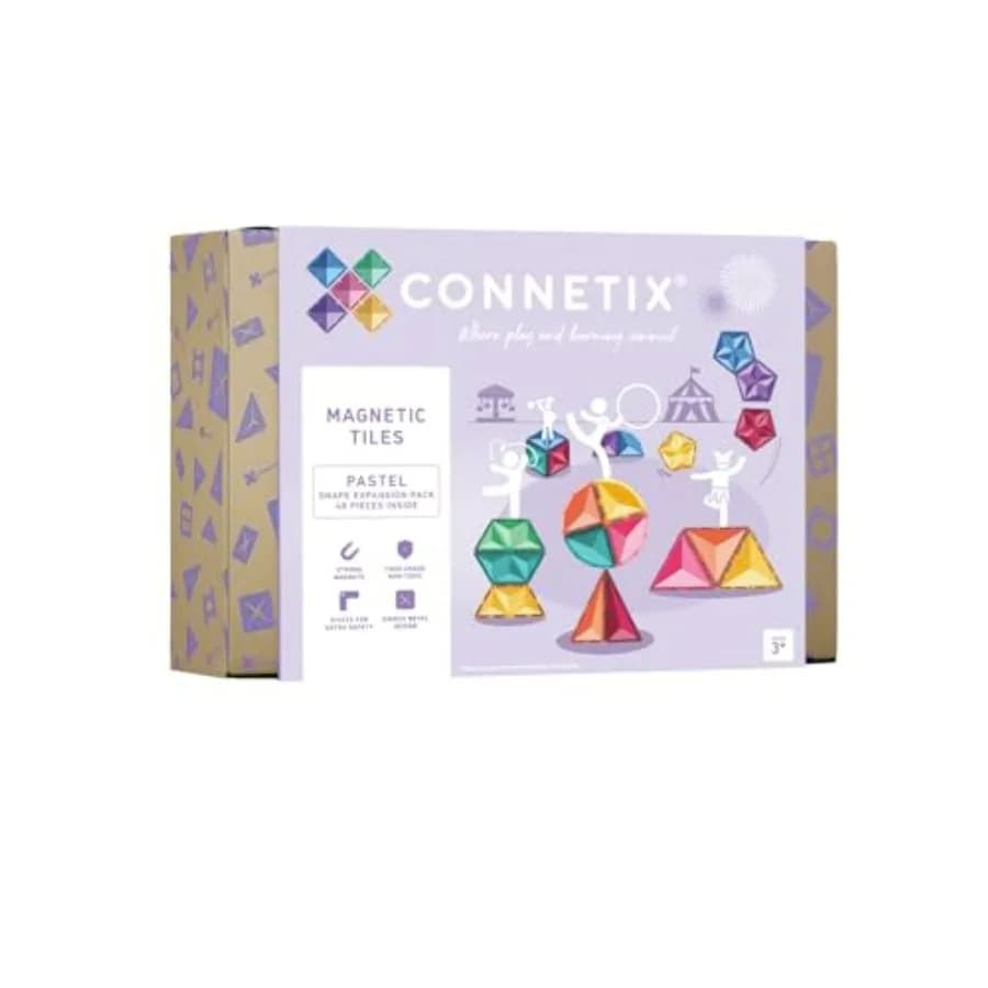 Connetix Pastel Shape Expansion Pack 48 Pezzi, Piastrelle Magnetiche Color Pastello per Gioco Creativo, Costruzioni in Plastica Resistente