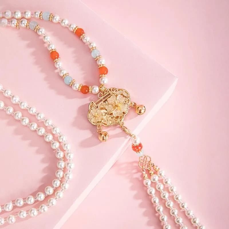 Elegante Collana Lunga con Nappe, Gioielli Hanfu, Accessorio Stile Qipao, Catena di Sicurezza Vintage per Colletto, Accessori alla Moda