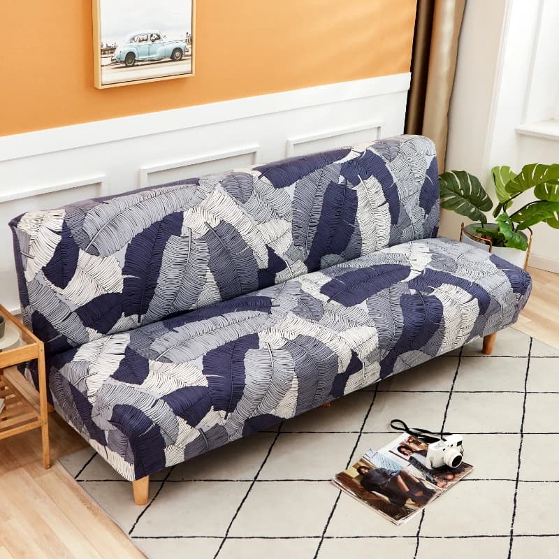 1pc Stretch Sofa bed cover, Navy Blue Gray Tropical Leaf Pattern Couch Cover for Home Decor