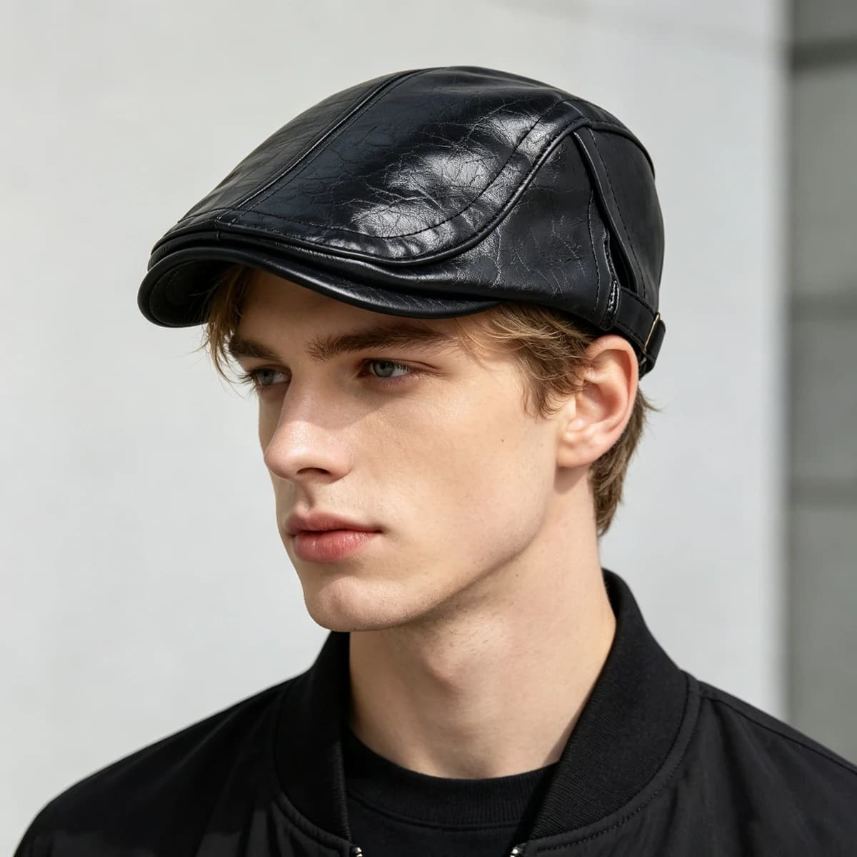 PU Newsboy Cap Men Women Autumn Winter Fashion Thick Warm Vintage Casual Berets Flat Hat Peaked Cap Adjustable