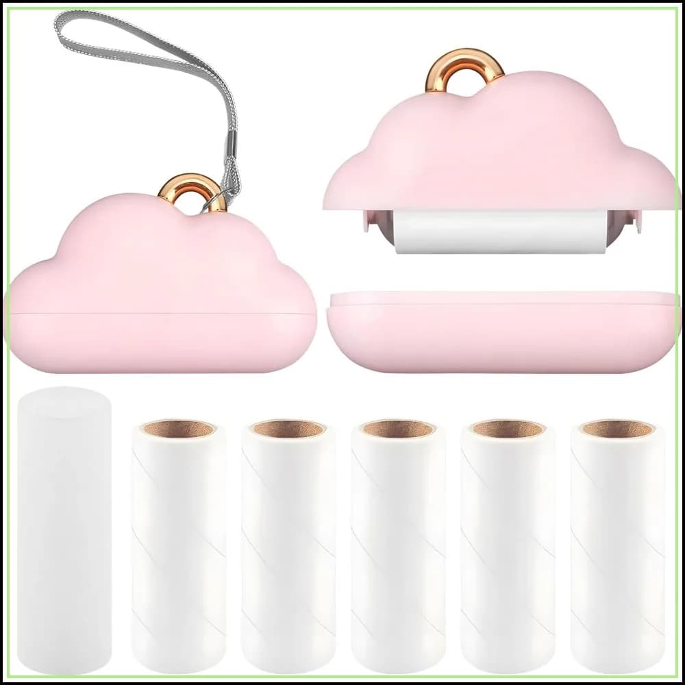 Mini Reusable Lint Roller, Travel Lint Brush with 1 Washable Core & 150 Sheets, Removes Pet Hair & Lint from Clothes, Pink