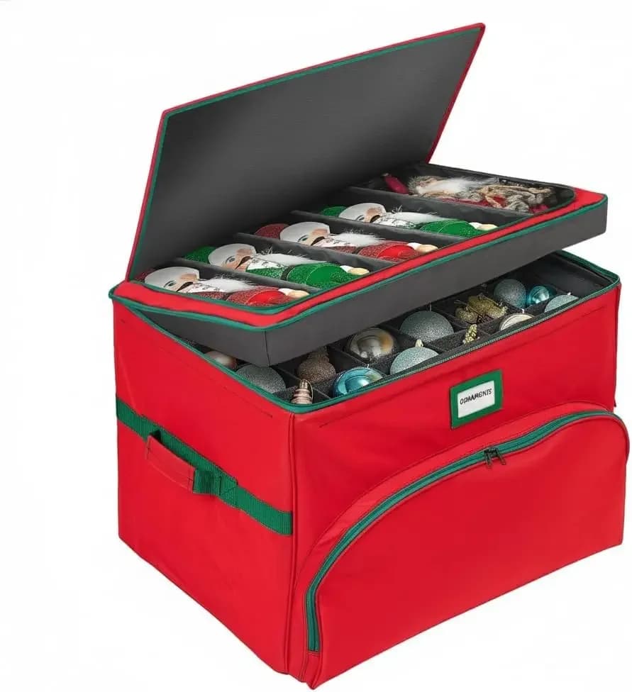Christmas figurine box - Contains 72 ornaments, adjustable compartments, durable material