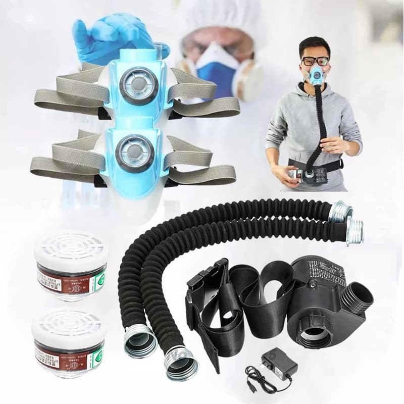 Respiratore Elettrico a Flusso Costante con Alimentazione d'Aria, Maschera Antigas a Mezza Faccia con Pompa, Respiratore a 2 Tubi per Protezione da Polvere nell'Industria Mineraria