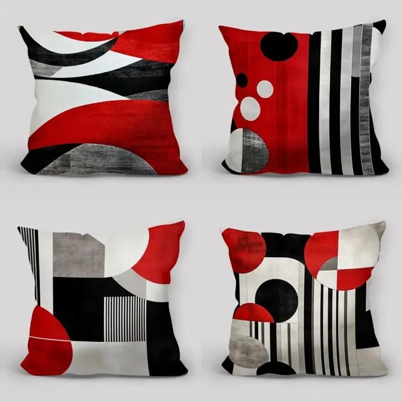 Cushions with abstract geometric pattern red and black, suitable for sofa, bedroom, car