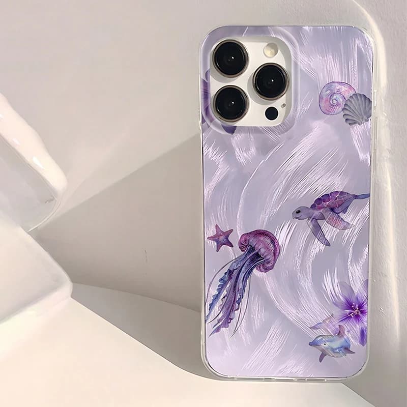 Custodia per telefono con motivo unico meduse viola e stelle marine per iPhone 17 Air 16 15 14 13 12 Pro Max 17E XS XR 7 8 Plus
