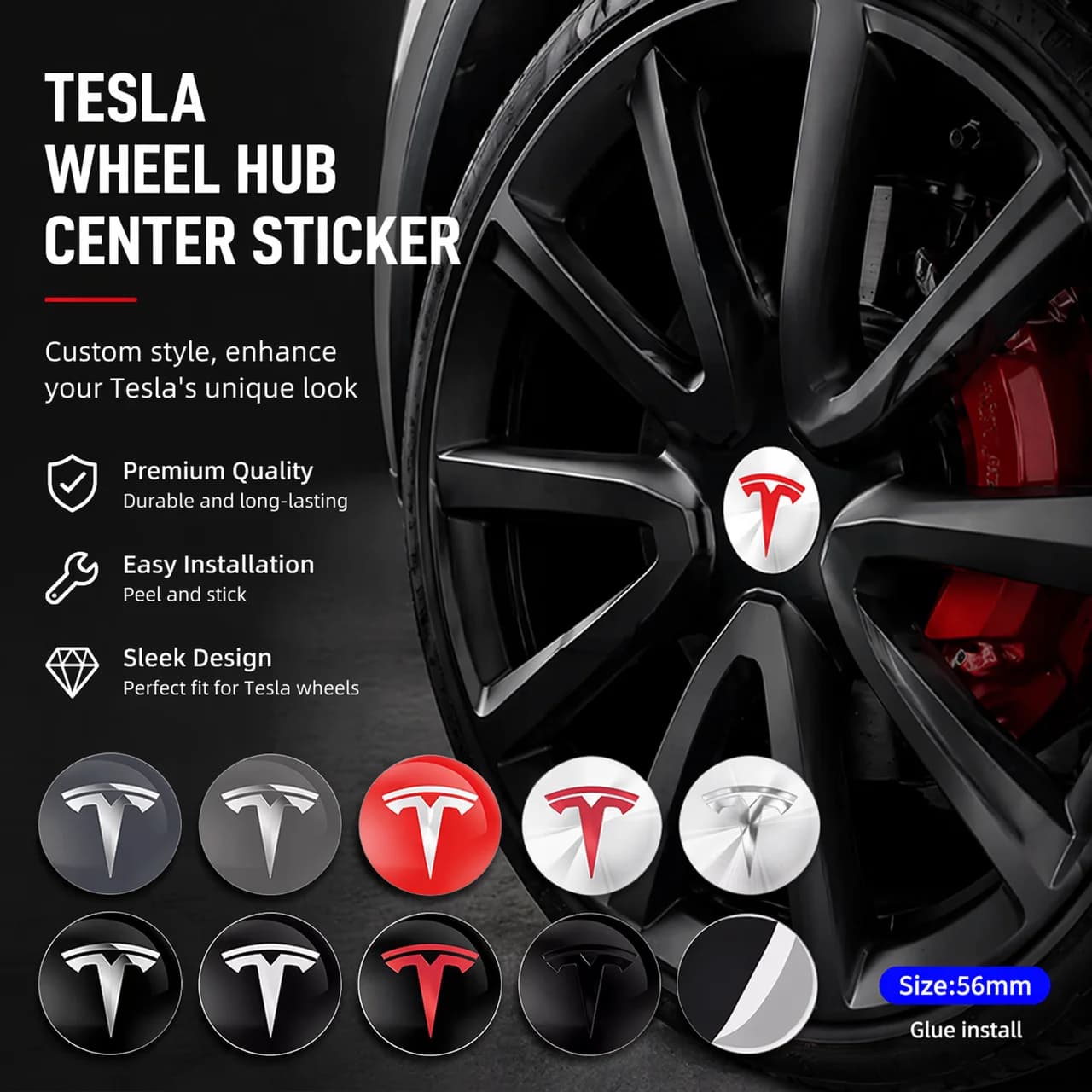 for Model 3/Y/S/X Car Protector Accessories 4Pcs 56mm Tesla Hub Cap Logo Stickers - Waterproof Durable Wheel Center Decals
