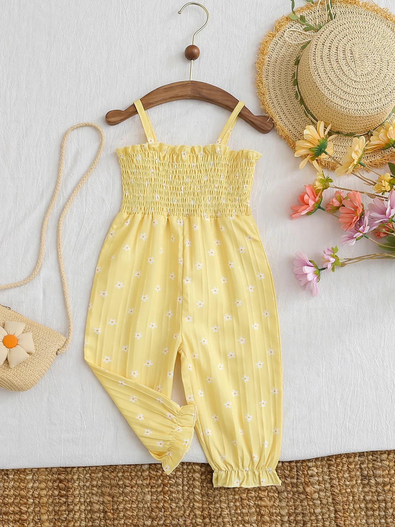 Summer New Style Baby Girl And Children's Dress, Cute Floral Halter Jumpsuit, Outdoor Casual Jumpsuit